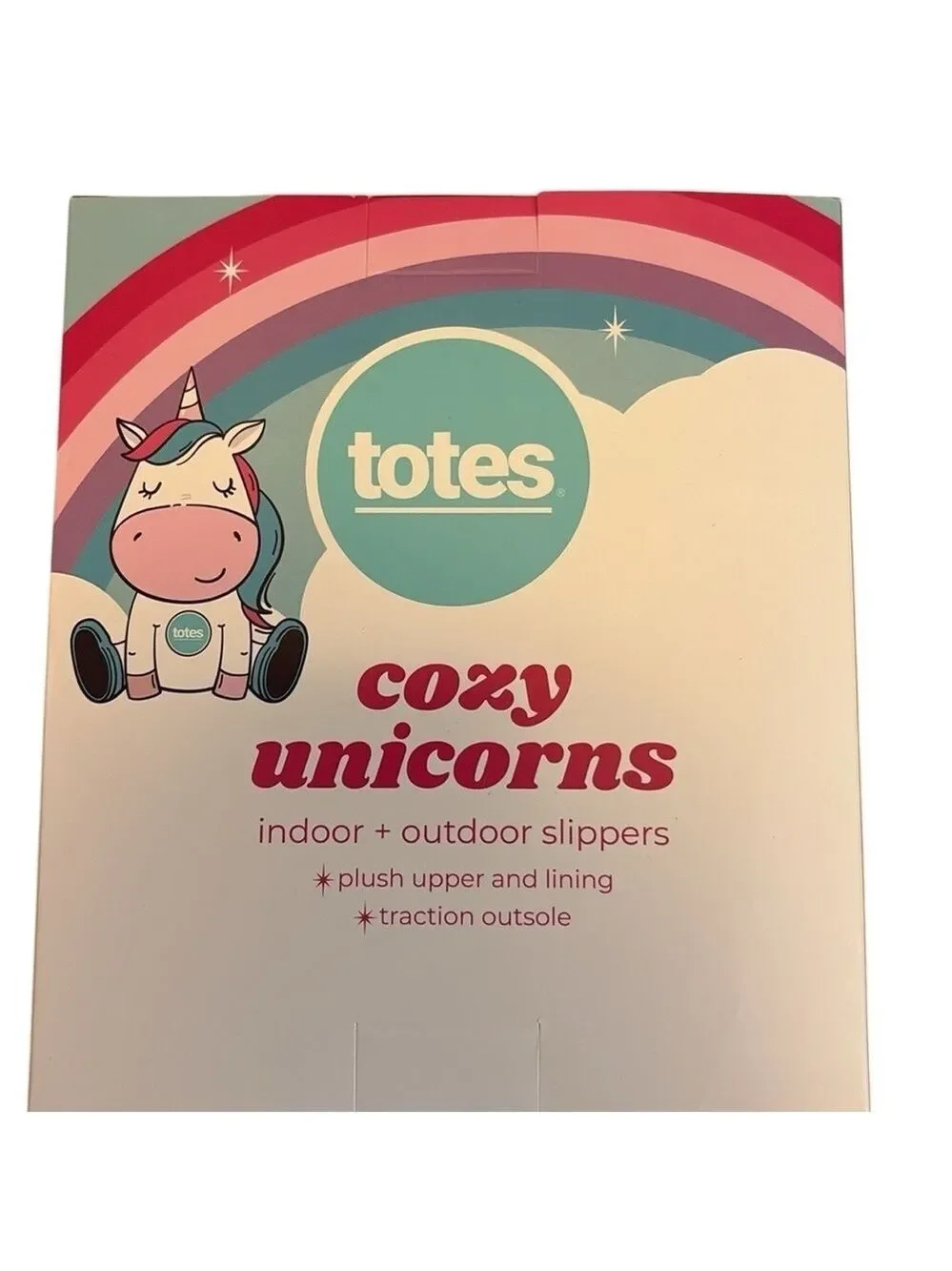 Totes Girls Unicorn Slippers Plush Indoor/ Outdoor White Multi Size S 11-12 New